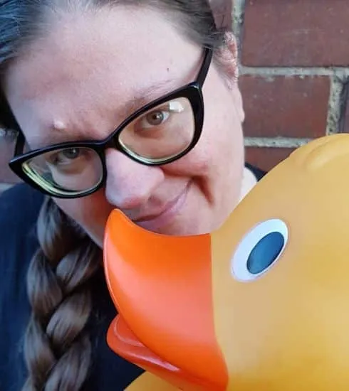 Josey and her large rubber ducky